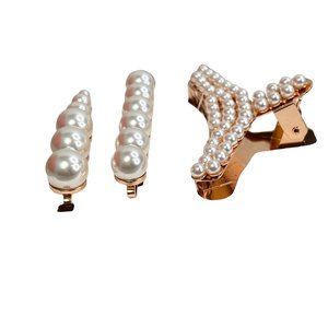 Zara Hair Accessory Set Clip Giant Bobby Pins Pearl on Rose Gold 3 pc NWT